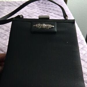 Talbots Black Satin Clutch with Silver Accent